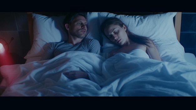 Sad couple on bed after fight Generative AI