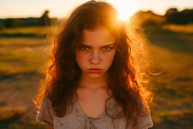 Sad curly hair girl