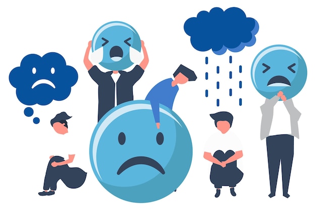 sad and depressed people illustration png mental health flat design characters transparent background