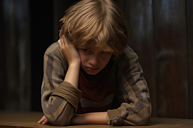 sad depressed young boy child sit in your room depression stress or frustration