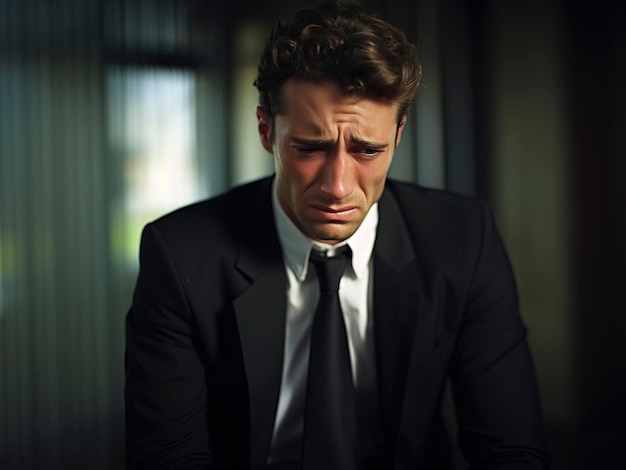 Foto giovane uomo d'affari triste e depresso