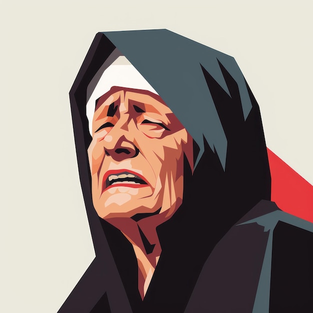 Sad elderly woman in minimalistic animated style ai generated