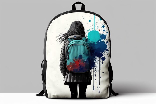 Photo sad emo school girl with backpack