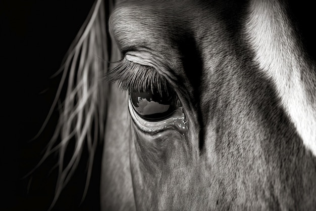 Sad eyes black horse in large image