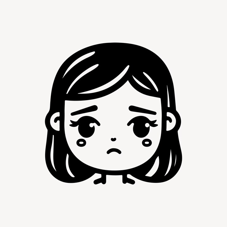 Photo 悲しい女の子 キャラクターラインアートイラスト