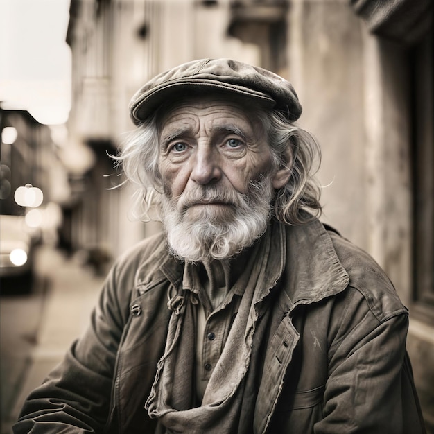 Sad homeless old man Generative AI