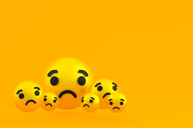 Sad icon Facebook reactions emoji 3d render,social media balloon symbol on yellow