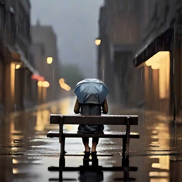 Photo sad image lonely image rain ai