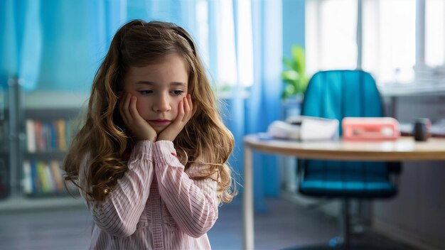 Sad little girl in the medical office