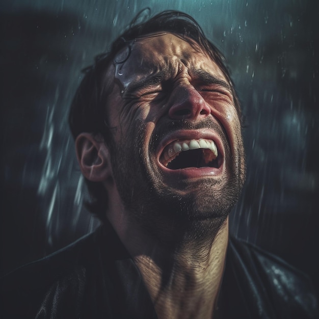 Photo a sad man crying