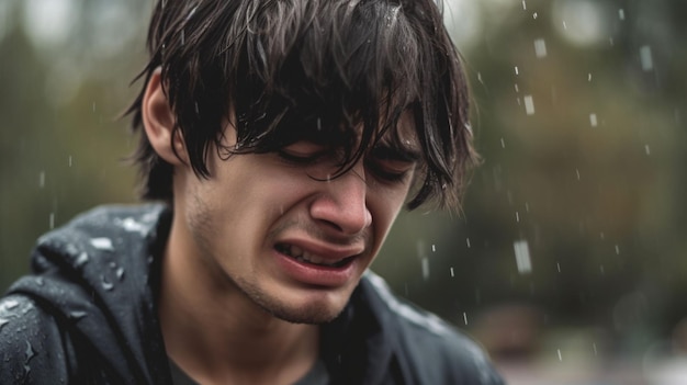 Photo a sad man crying