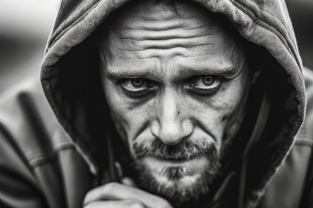 Photo sad man in hoodie portrait