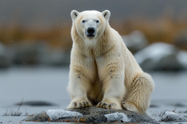 a sad polar bear sitting on a piece of ice professional photography