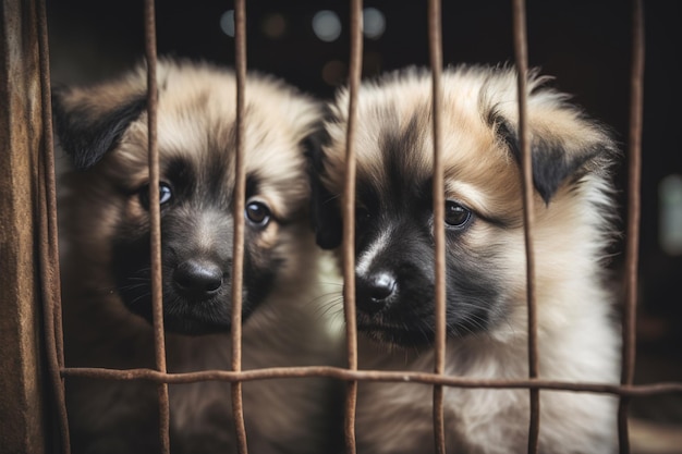 sad Puppies in a cage