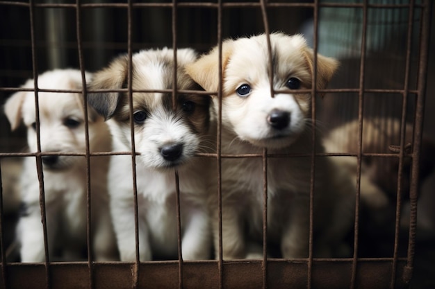 sad Puppies in a cage