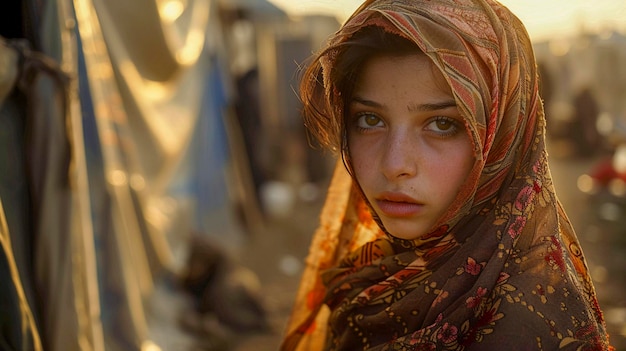 Портрет грустной женщины-беженца