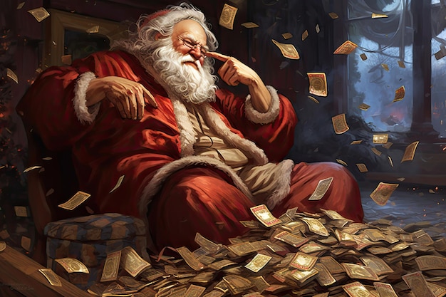 Photo sad santa claus illustration pile of letters