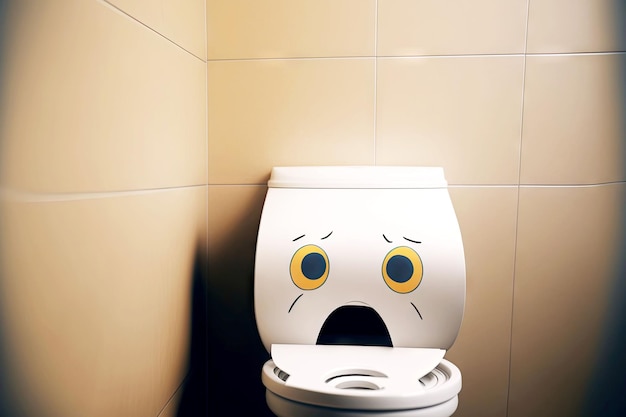 Sad white toilet bowl with painted face