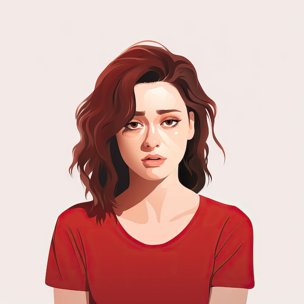 Sad Woman in Flat Minimalistic Animation AI Generated
