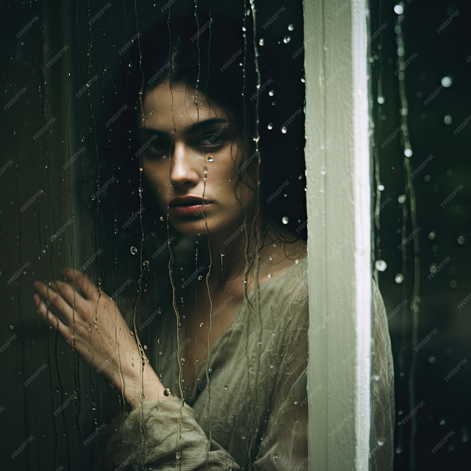  Premium AI Image | Sad woman behind rainy window embodying gloomy ...