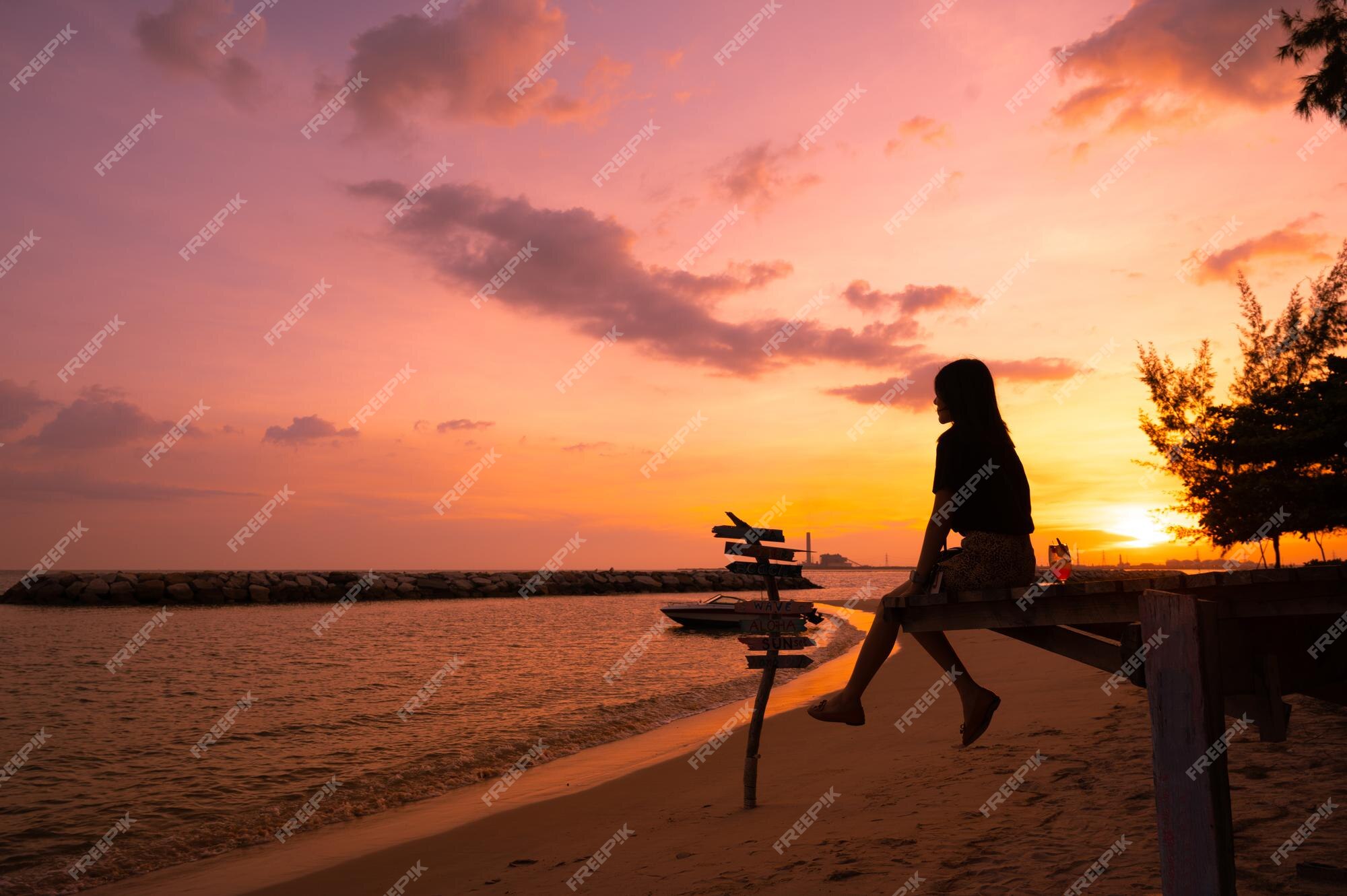 Premium Photo  Sad woman silhouette worried at sunset