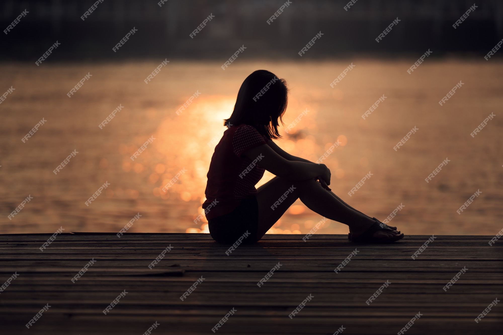 Premium Photo  Sad woman silhouette worried at sunset