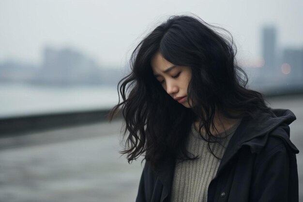 Photo sad women standing