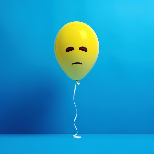 a sad yellow balloon on blue background