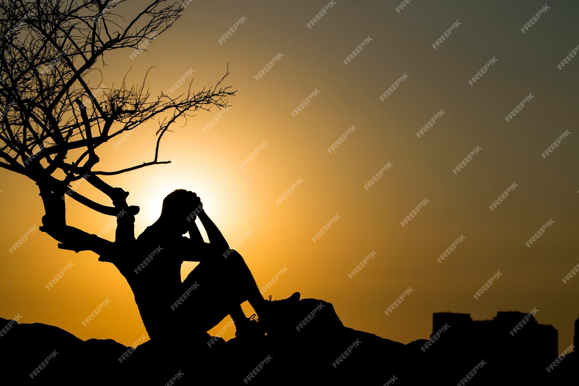 Premium Photo  Sad woman silhouette worried at sunset