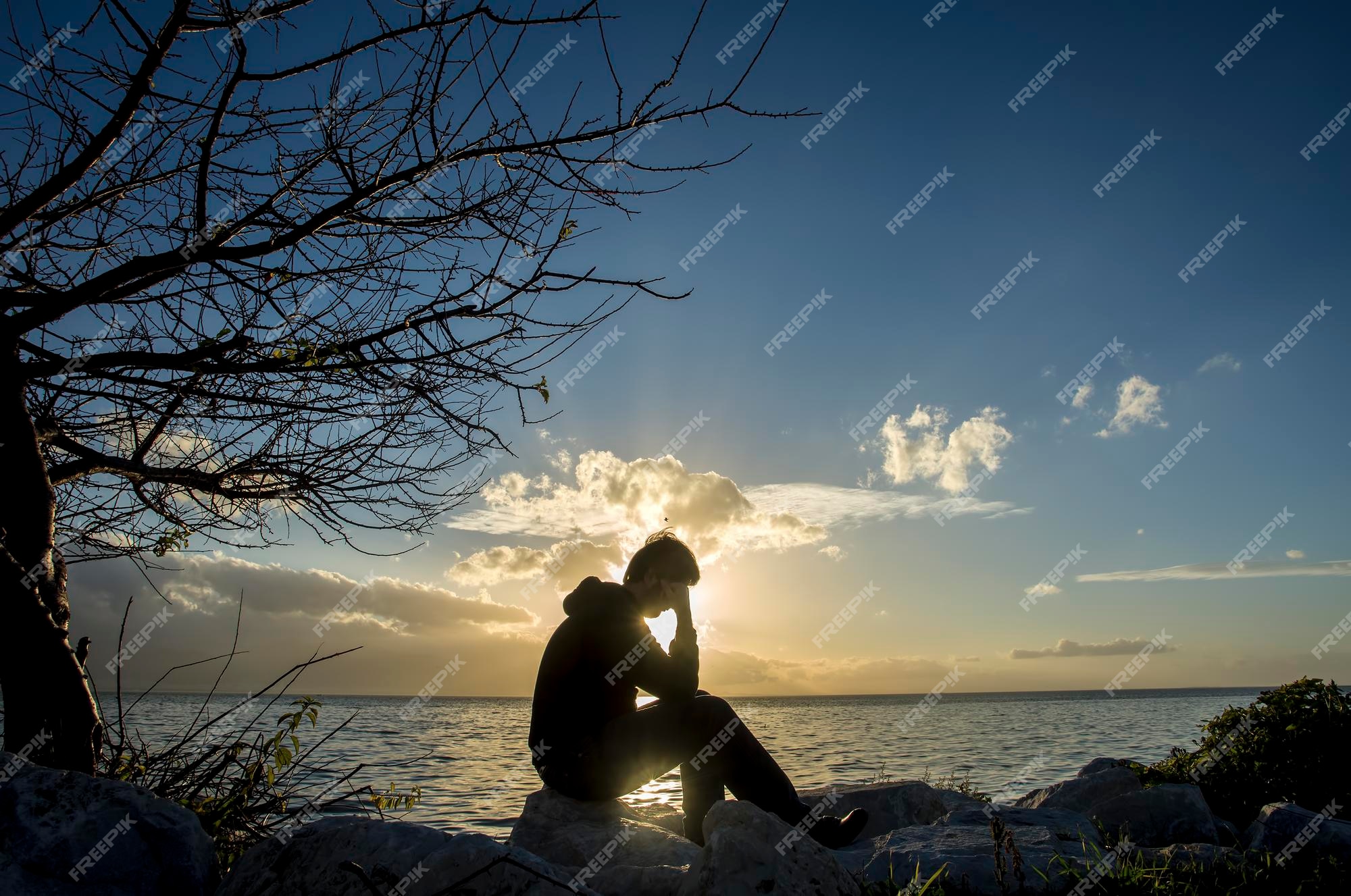 Premium Photo  Sad woman silhouette worried at sunset