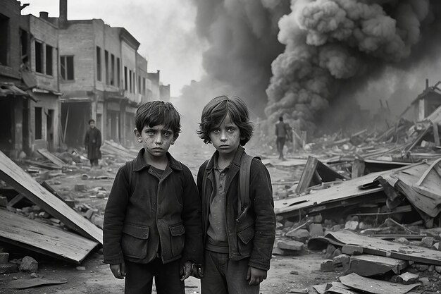 Photo the sadness and depression of children of wars