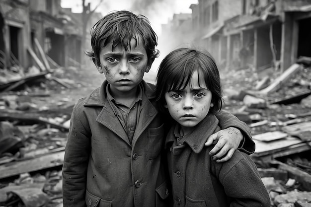 Photo the sadness and depression of children of wars