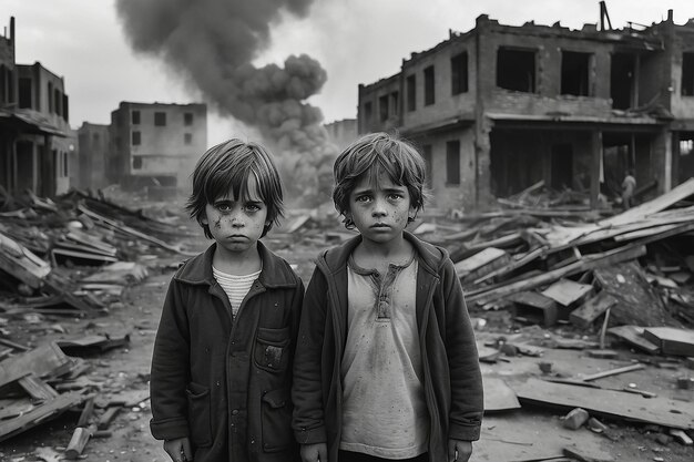 Photo the sadness and depression of children of wars