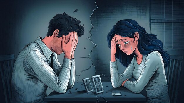 Печаль мужчина и несчастная женщина имеют проблемы