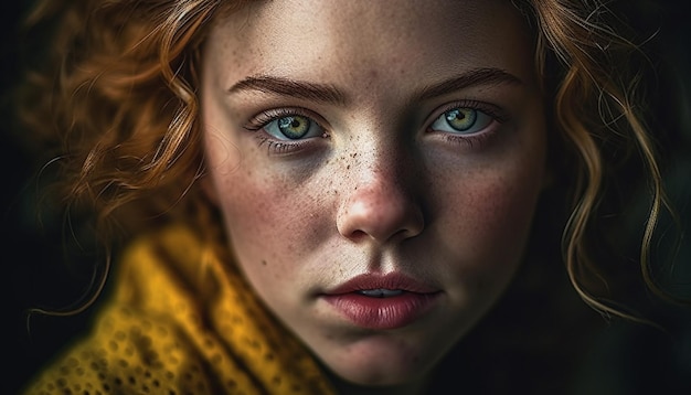 Sadness and solitude in the eyes of a young woman generated by AI