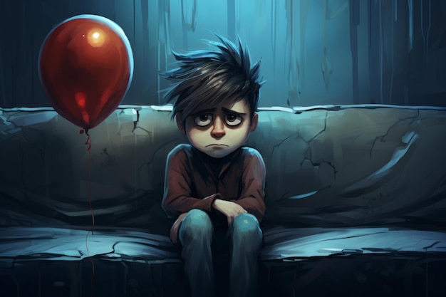 sadness with poignant cartoon character perfectly illustrating clinical depression Generative AI