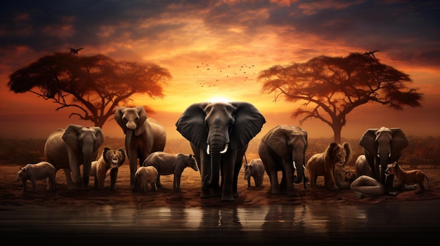 Safari animals in africa composite