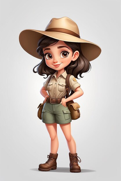 Photo safari girl cartoon character on white background