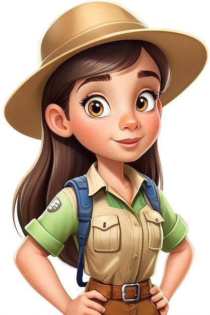 Safari Girl cartoon personage op witte achtergrond