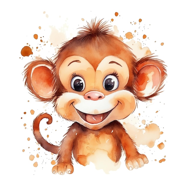 Safari Monkey watercolor illustration safari animals clipart