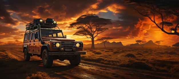 Safari suv against sunset background generative ai