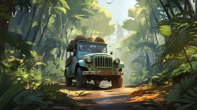 Safari truck in the jungle