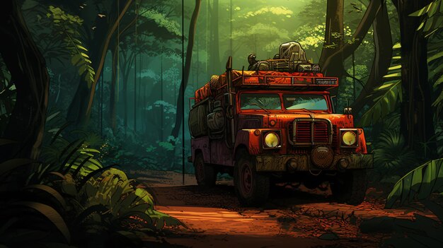 Safari truck in the jungle