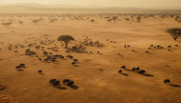 Safaridieren zwerven door de dorre savanneschoonheid in de natuurwildernis gegenereerd door AI