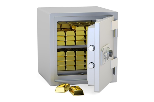 Safe Box With Golden Ingots 3D rendering