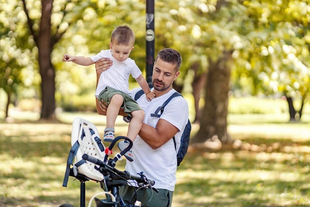 Safe cycling and a carefree family riding a bike