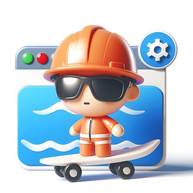 Safe Surfer concept as Navigating the Web with Caution with white background and isolated cute chibi