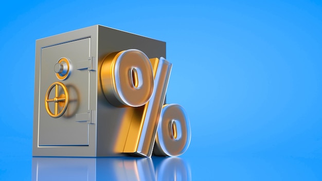 Safe that keeps money shares business at a high interest blue background 3d rendering