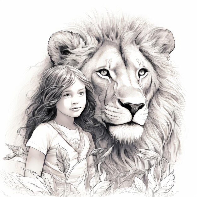 Safeguarding Innocence Majestic Lion In Line Art A Child's Coloring Bliss on a Pure White Canvas