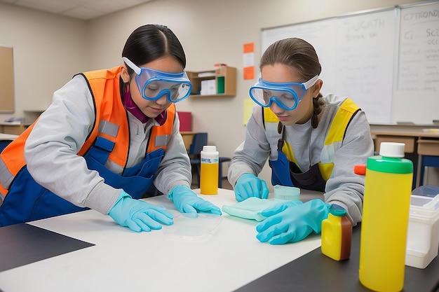 Safety First Students Using Safety Gear for Acid Handling